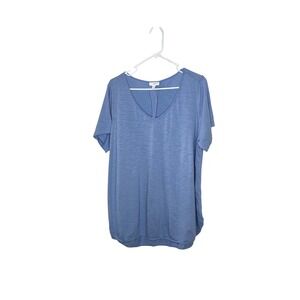 J. Jill V-neck Cotton Blend Short Sleeve Tee XLarge Blue Preppy Casual